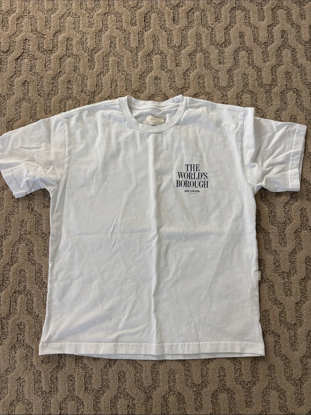 Aime Leon Dore White 'The World's Borough' Chest Logo Tee